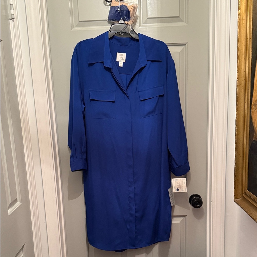 Suzi Chin for Maggy Boutique Royal Blue Long Sleeve Shirt Dress